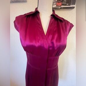 Pink 100% Silk Sheath Dress with Notched Collar and Cap Sleeves